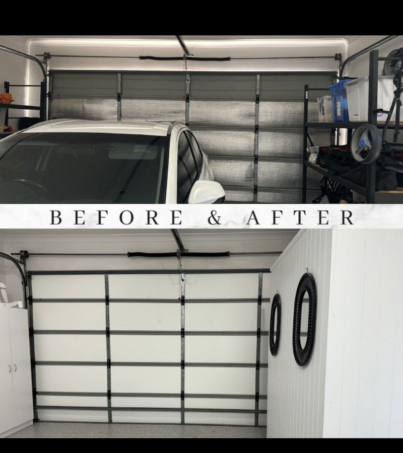 Before and after replacing foil garage door insulation with ThermaDoor — Gold Coast photo studio